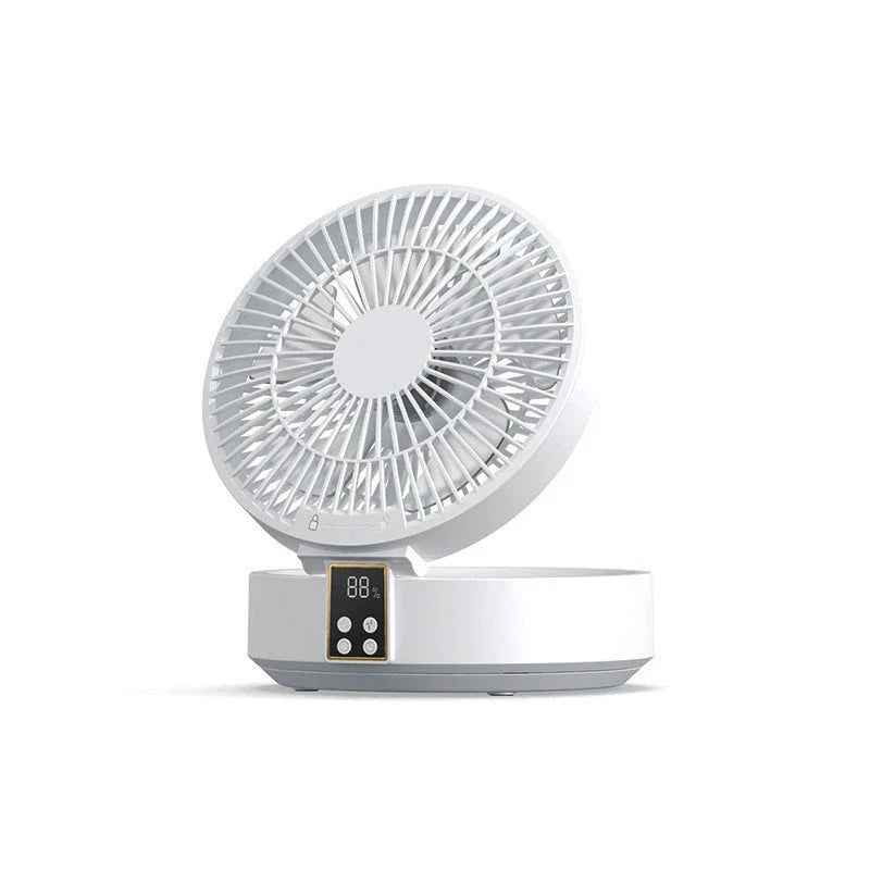 Rechargeable portable folding fan with USB charging, adjustable 3-speed airflow, and integrated night light for customized cooling and ambient lighting