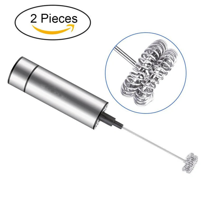 Silver handheld milk frother with 19000RPM speed for coffee and cocktails