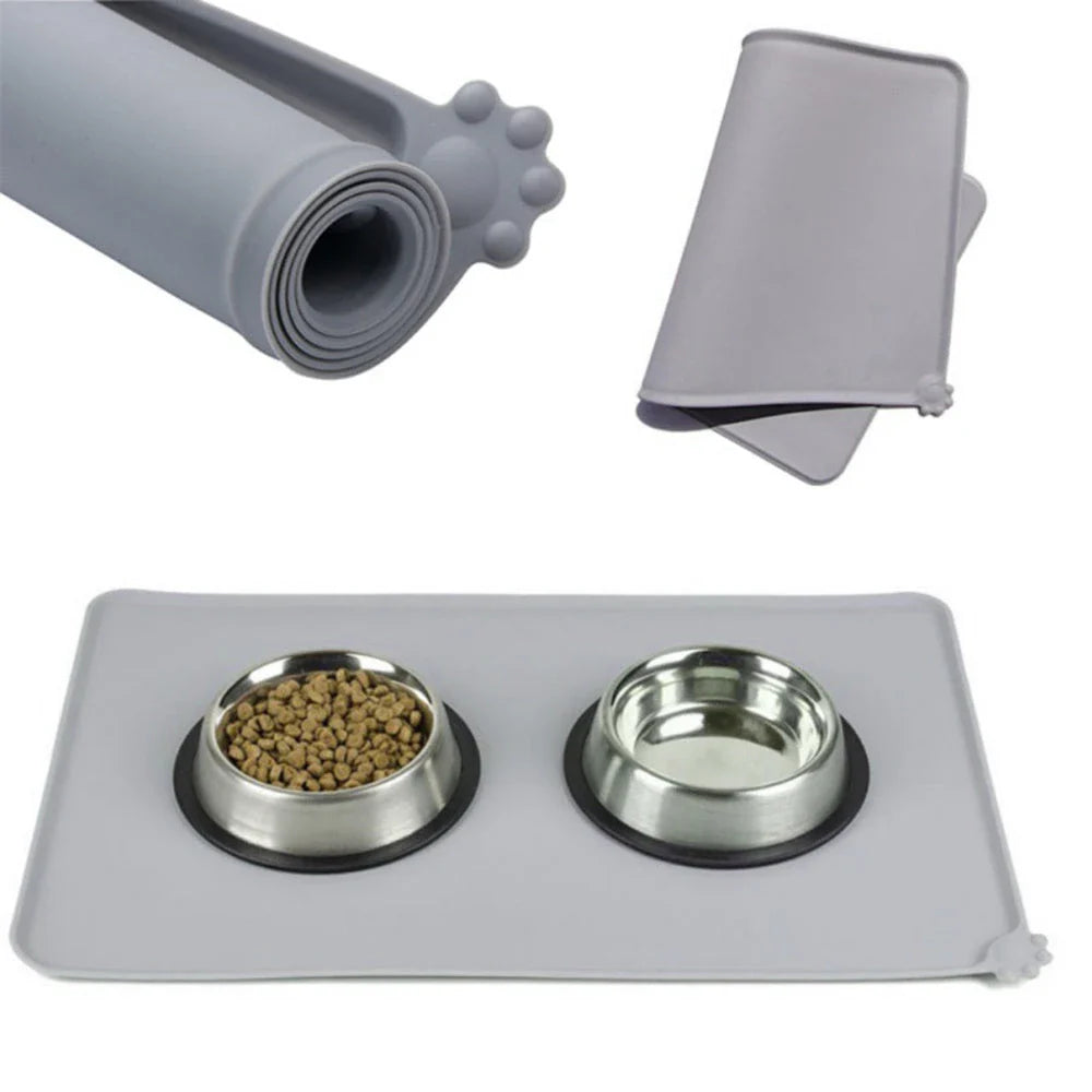 Premium silicone pet food mat with raised edges to contain splashes and spills, suitable for dogs and cats
