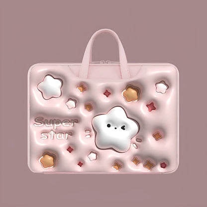 Inflatable laptop bag in PU leather with suitcase attachment strap and cute panda design print