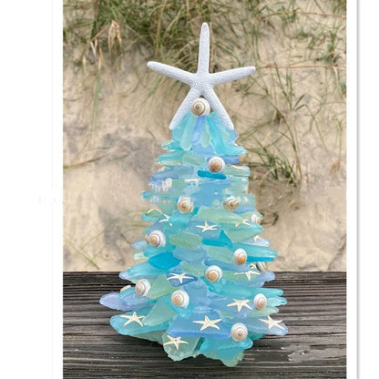 Blue PVC Christmas tree decoration with ocean theme, 15cm height
