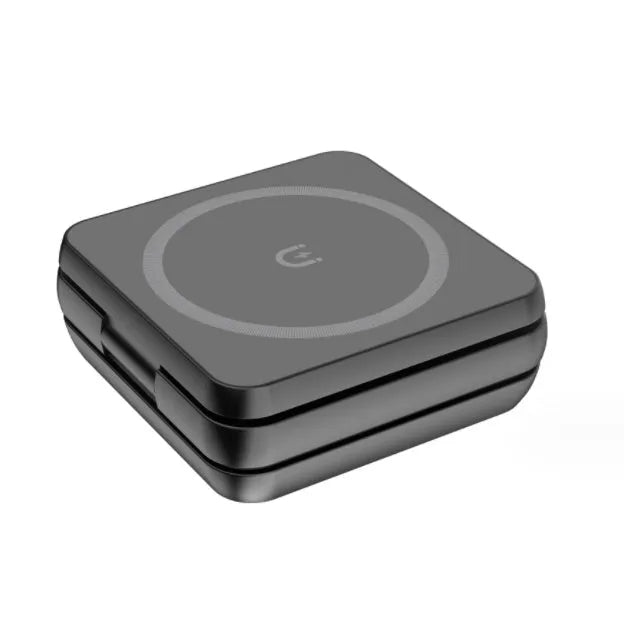Folding three-in-one wireless charging bracket for Apple Samsung and Google devices with magnetic induction ring