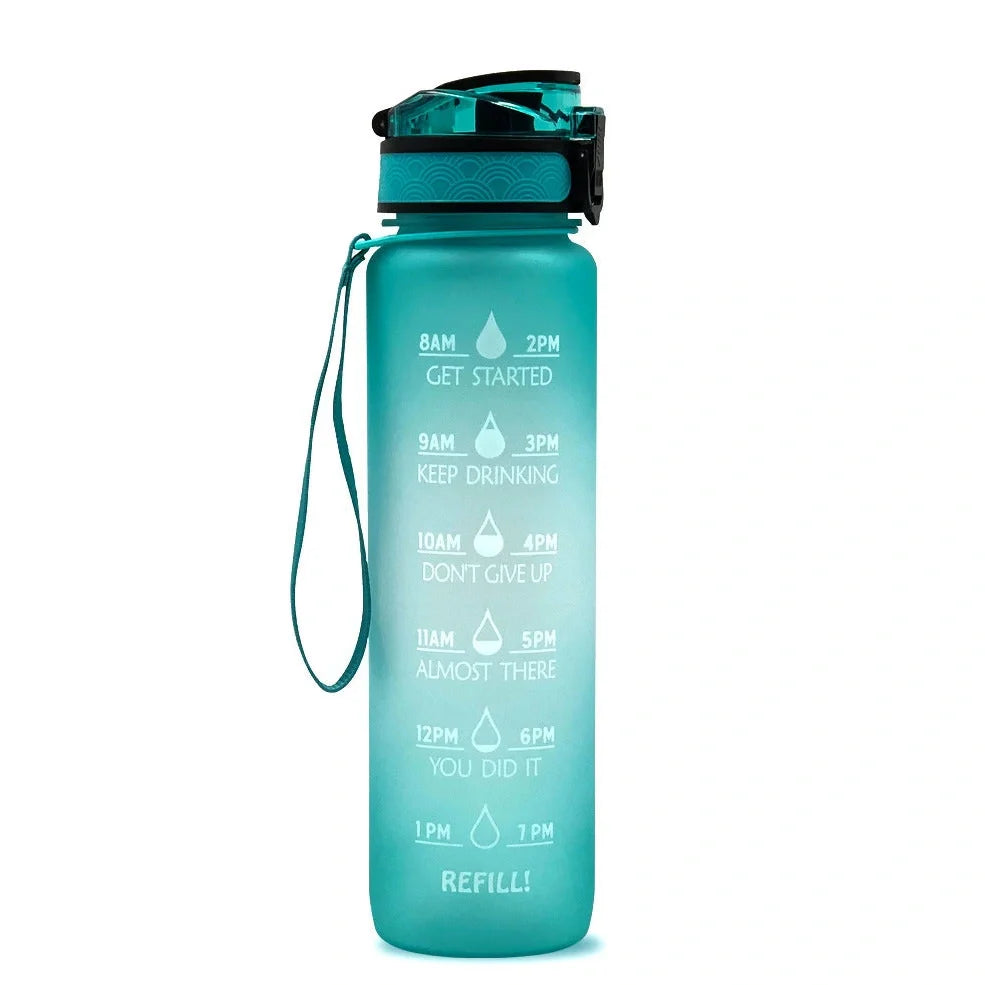 Tritan sports water bottle with frosted gradient finish showing blue-red colour transition