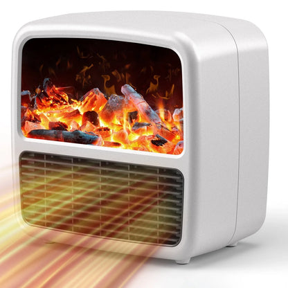 Compact black electric desktop heater with ceramic heating technology and mechanical controls for winter warmth