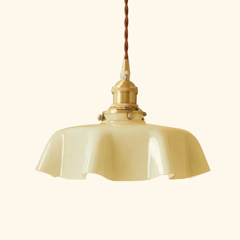 Medieval French brass flower bud chandelier with glass body and adjustable hanging chain