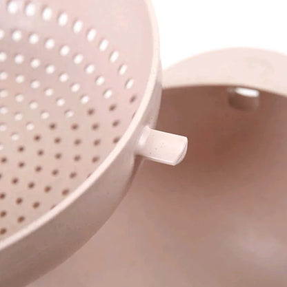 Blue double-deck plastic kitchen basket for washing rice, fruits and vegetables