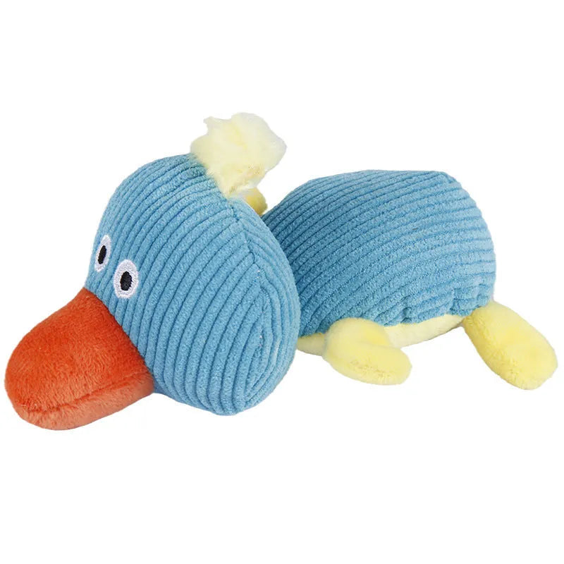 Corn velvet plush pet molar toy with squeaker in screaming cow or screaming duck design