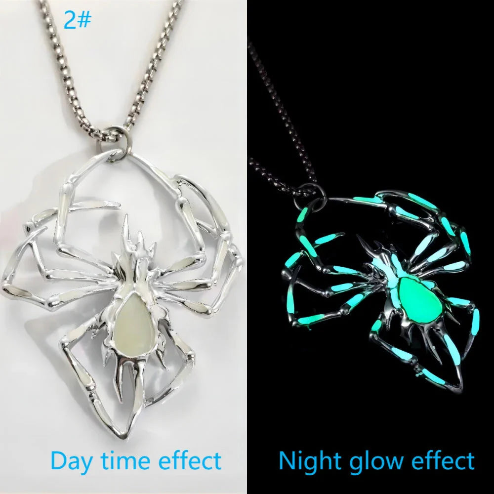 Glow-in-the-Dark Halloween Spider Necklace - Luminous Jewelry with Vintage-Inspired Stereo Design