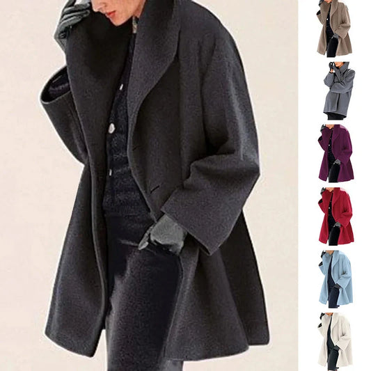 Stylish women's woolen coat for autumn and winter in various colours