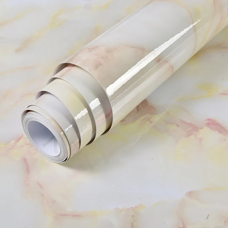 Elegant imitation marble furniture wallpaper with waterproof and heat-resistant properties for easy kitchen, bathroom, and home decor updates