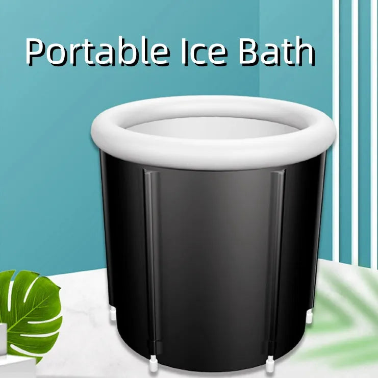 Black portable inflatable ice bath with 70x80cm internal space and triple-layered insulated fabric
