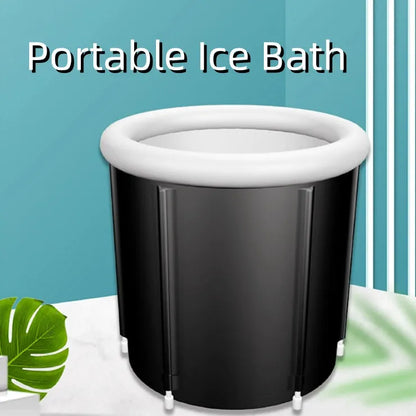 Black portable inflatable ice bath with 70x80cm internal space and triple-layered insulated fabric