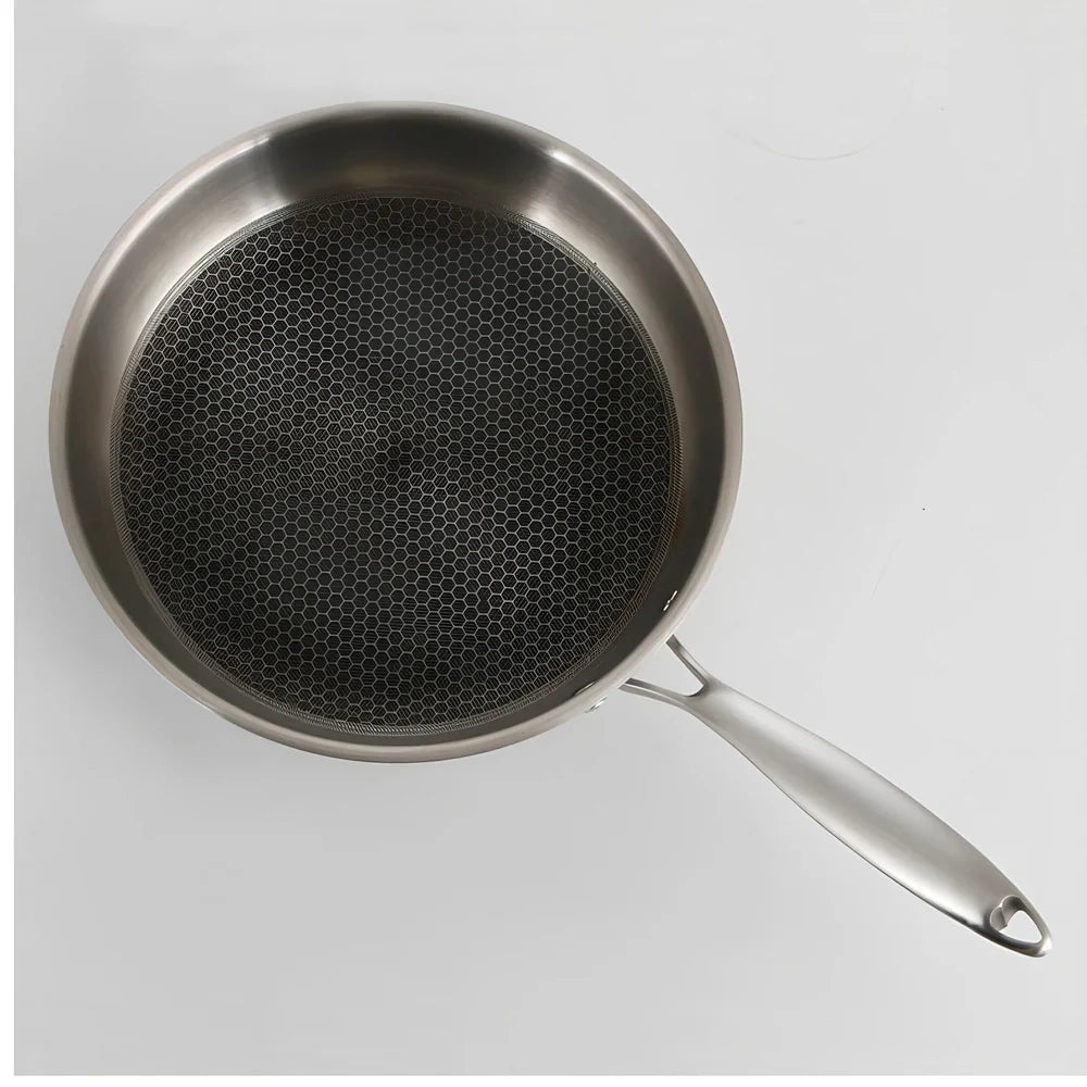 26cm stainless steel frying pan with even heat base, 1.2kg, suitable for induction hobs