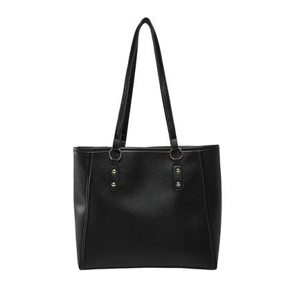 Korean style black PU leather shoulder underarm bag with a horizontal square shape and sandwich pocket.