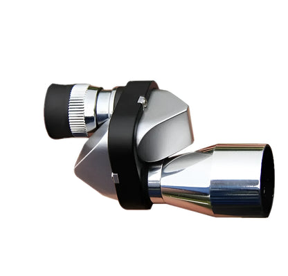 Compact silver aluminium alloy monocular with foldable eyecup on a canvas bag with lens cloth.