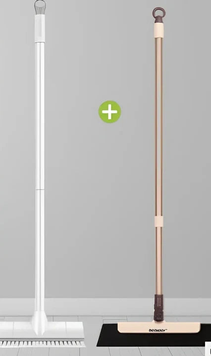 2-in-1 floor scrub brush with 120cm foldable handle, stiff PP bristles, and steel scraper in brown mailer box, 44cm folded size