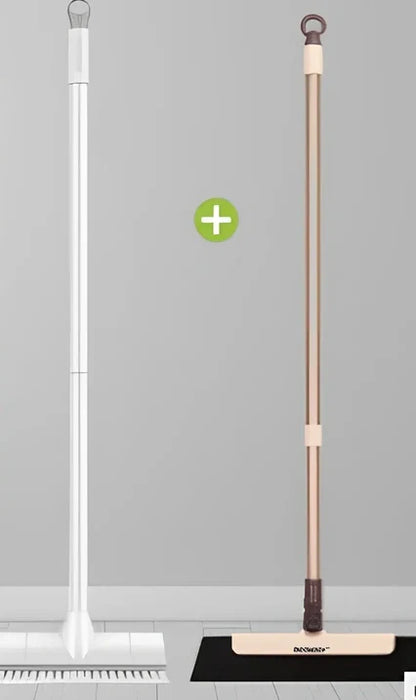 2-in-1 floor scrub brush with 120cm foldable handle, stiff PP bristles, and steel scraper in brown mailer box, 44cm folded size