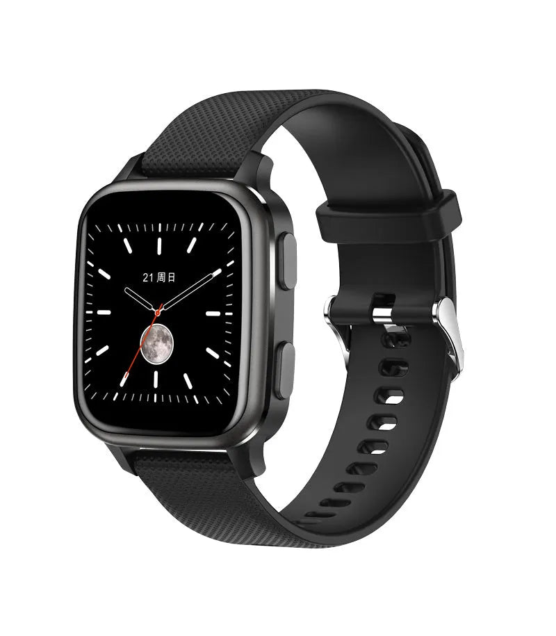 Smart bracelet in black, blue, green, or pink with aluminium alloy case, displaying heart rate and step data on screen