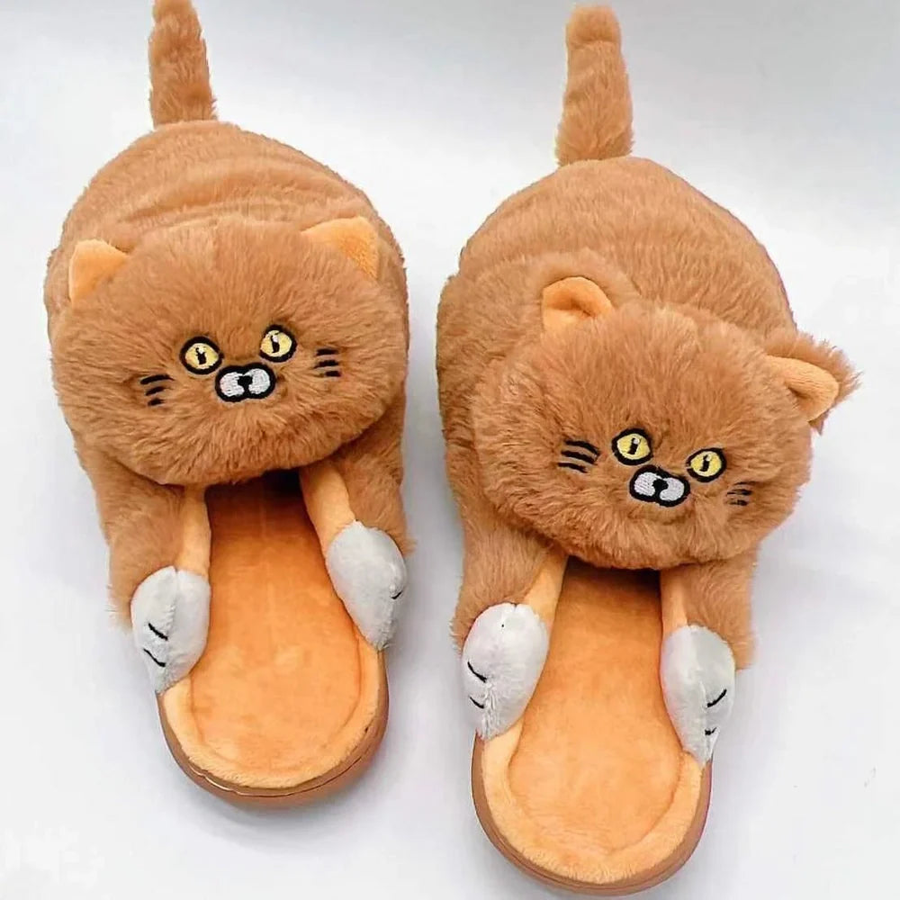 Blue cat pattern cotton slippers with 1.5cm heel and non-slip soles for UK sizes 35-43