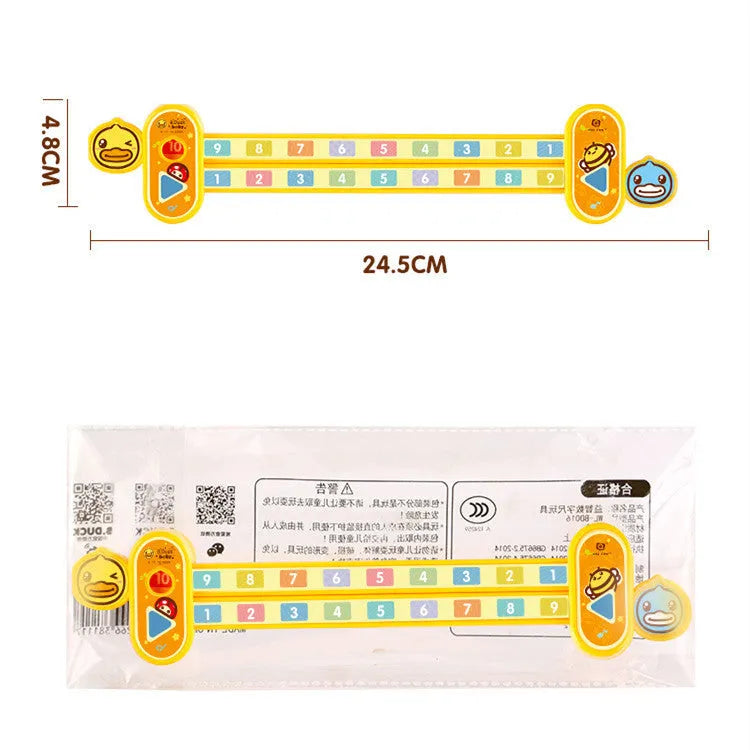 Yellow plastic cartoon digital decomposition ruler for children, measuring 24.5 cm