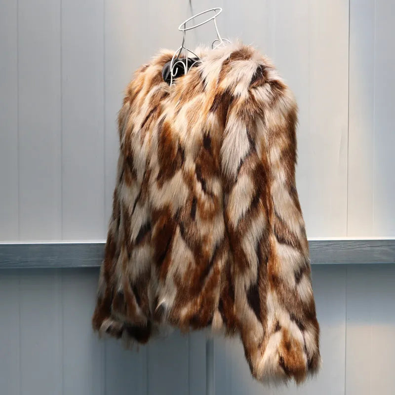 Korean version slim-fitting women's faux fur coat in a fox fur style, shown in real-shot colour.