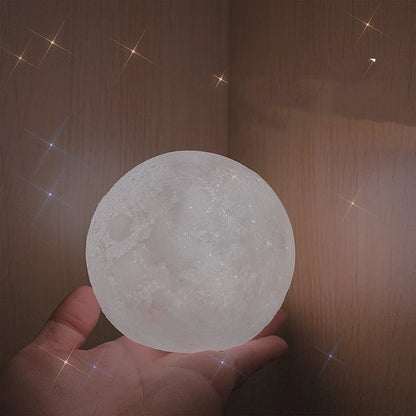 3D printed PVC moon lamp LED night light with warm white glow on stand