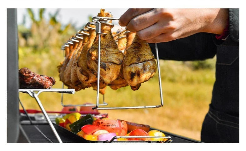 Stainless Steel Barbecue Rack with 14 Slots for Chicken, Ribs, and More