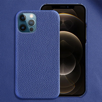 Genuine cowhide leather iPhone case in brown with anti-drop design and tempered film included.
