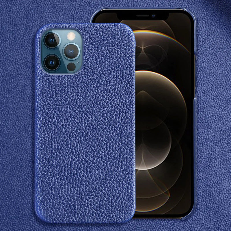 Genuine Leather Phone Case for iPhone 13 12 11 XR XS Max Cowhide Anti-Drop Shatterproof Protective Cover with Tempered Film in Brown Beige Pink Orange Black Blue Red Gray Green
