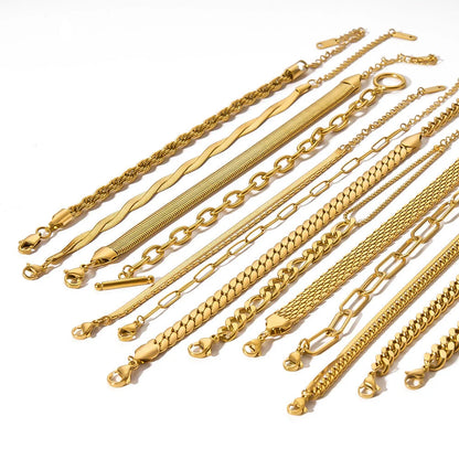 Elegant stainless steel bracelet with a sleek geometric design, gold-plated finish, and unisex style suitable for any occasion.