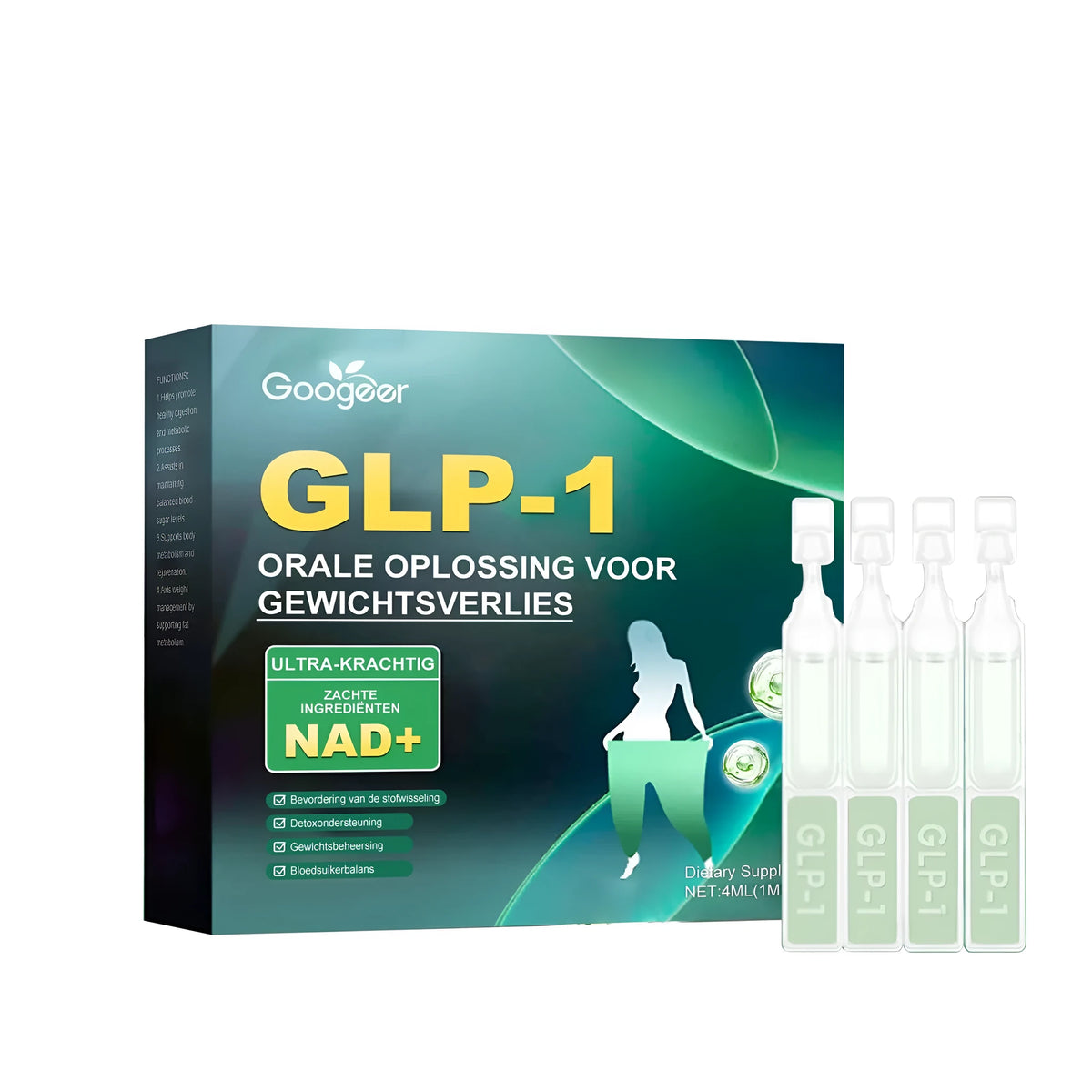 GLP-1 dietary supplement drops in four 1ml vials with green tea, moringa seed and turmeric formula