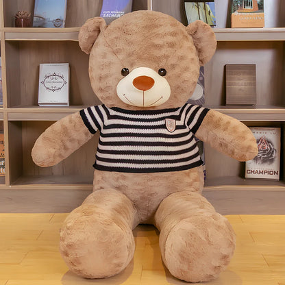 Large plush teddy bear rag in dark brown black stripe, 1.2m height with PP cotton filling and rose velvet fabric