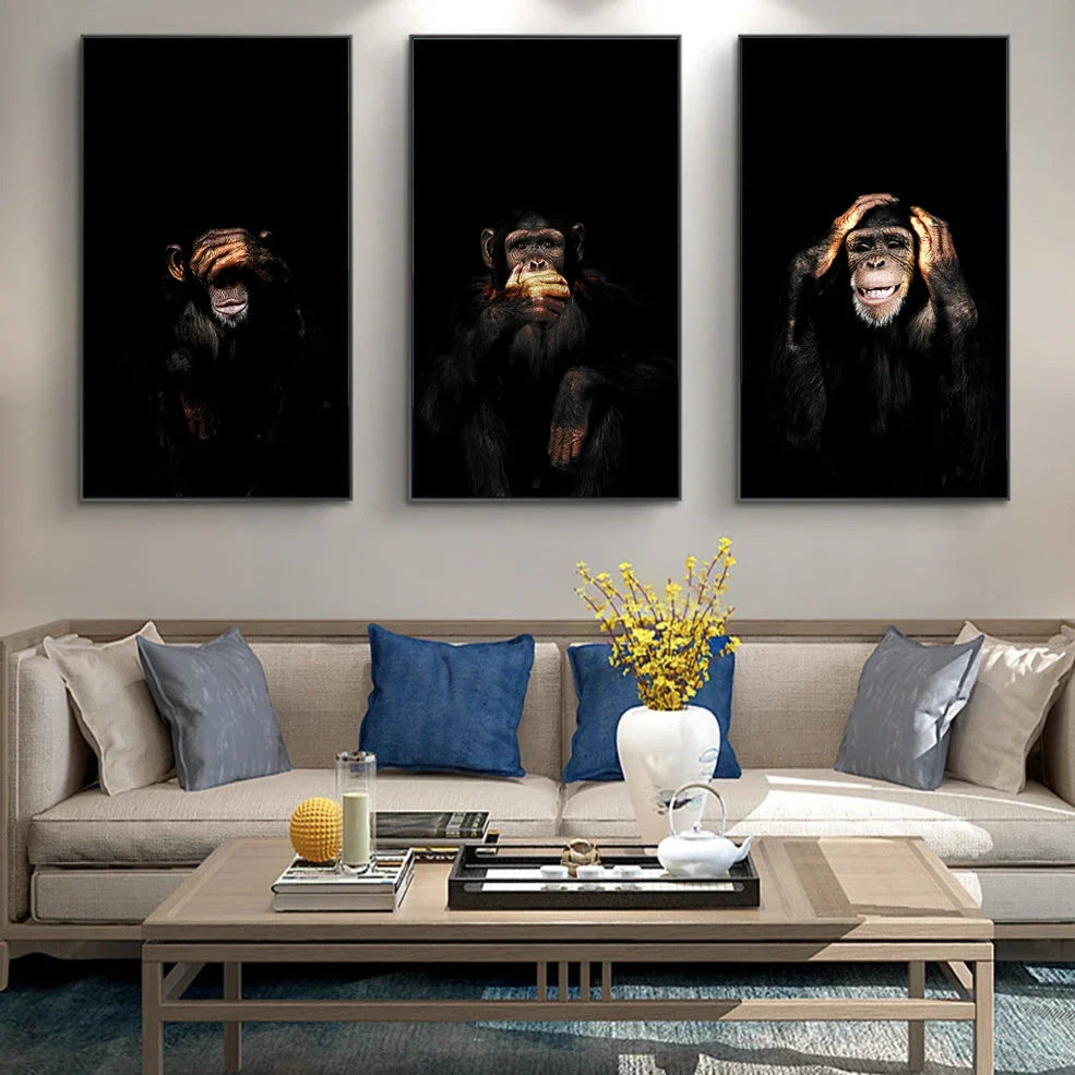 Abstract monkey design spray painted on frameless canvas wall art in modern style