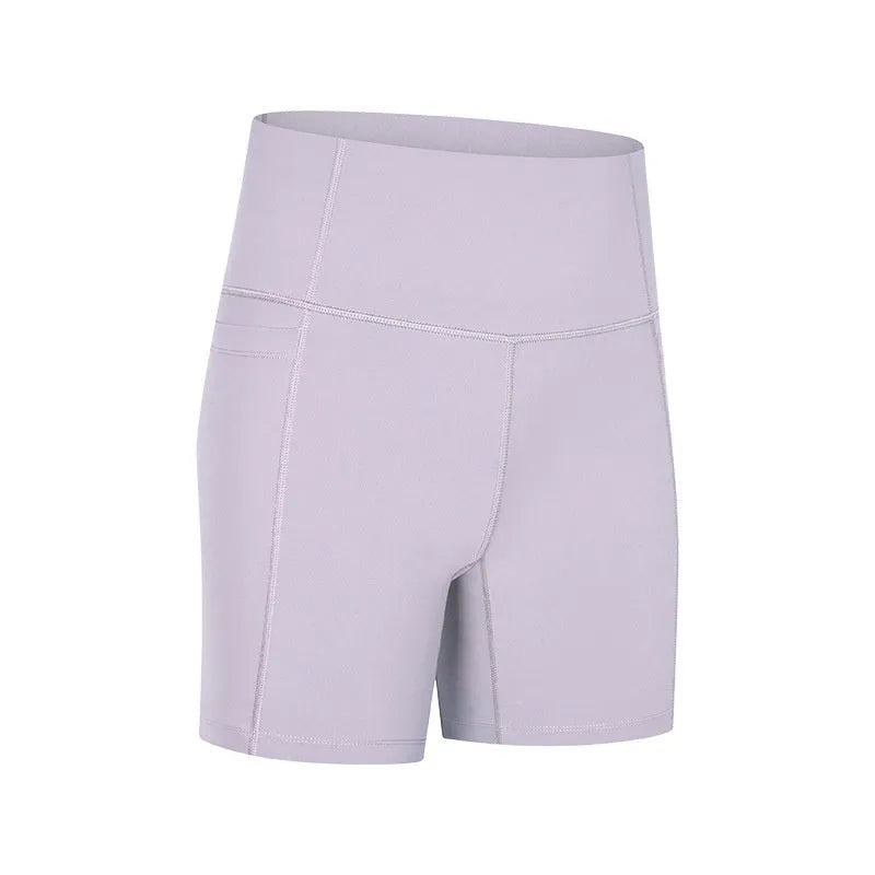 Women's tight-fitting cotton blend sports shorts in black, showing super stretch function and fifth pants length.
