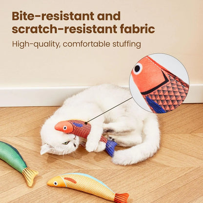 Green catnip-filled saury fish toy measuring 24cm with crinkle sound layer for feline play