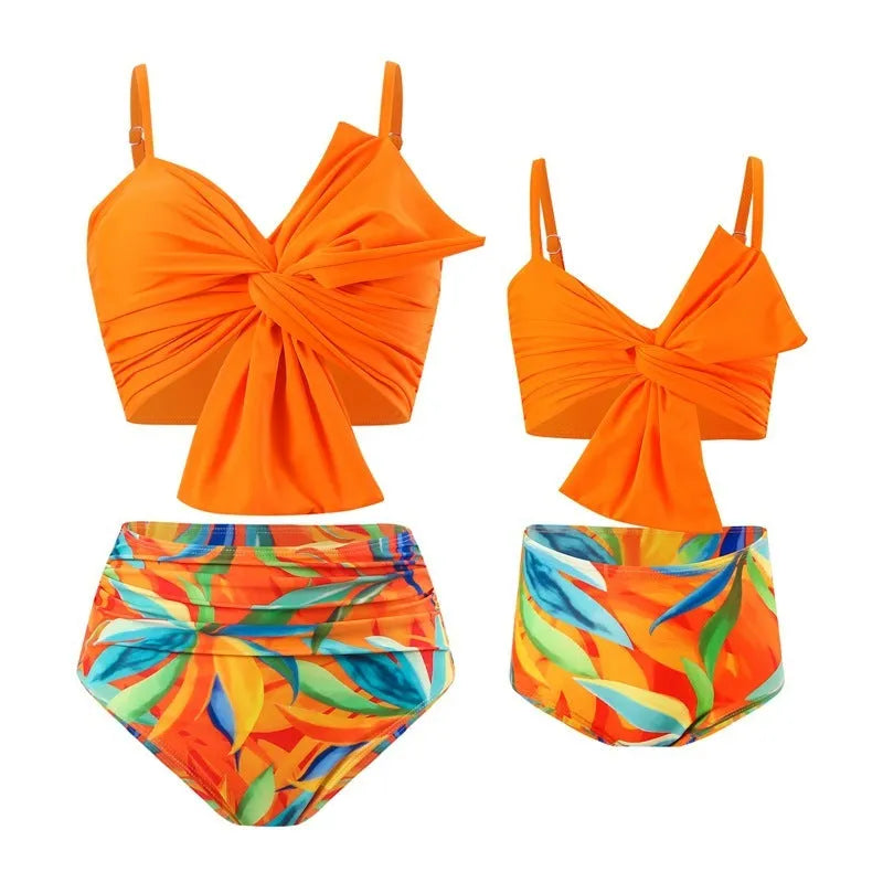 Women's big bow print bikini swim trunks set in nylon fabric available in multiple colours