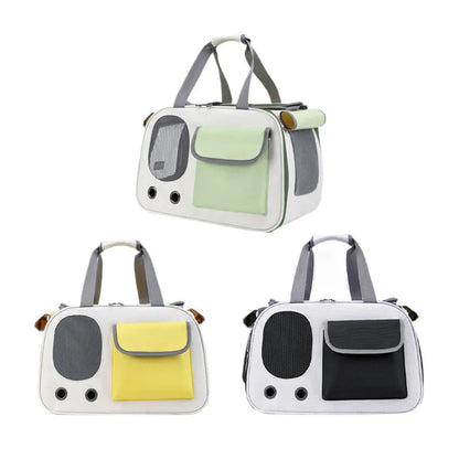 Portable foldable canvas pet bag in yellow, green, and black colour options
