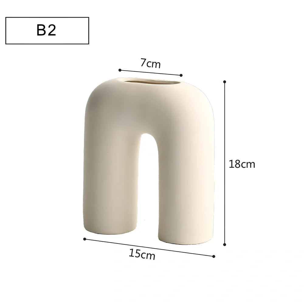 Geometric handmade ceramic vase with painted surface, 18-25cm height, modern minimalist design