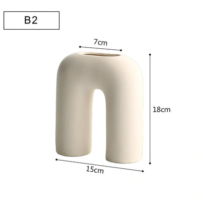 Geometric handmade ceramic vase with painted surface, 18-25cm height, modern minimalist design