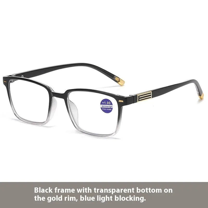 Multifocal reading glasses with photochromic lenses in various frame colour options