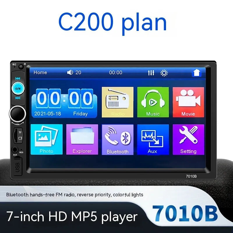 7-inch Bluetooth car player with LCD screen, 12V power, hardware plastic housing and reversing priority function