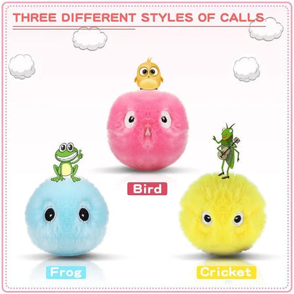 Interactive pet toy ball with three colour options triggering different animal sounds when moved