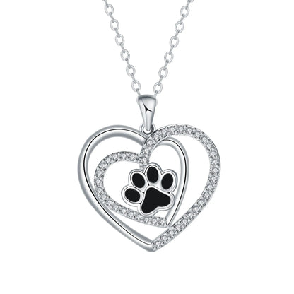 Women's dog paw print necklace with heart-shaped copper pendant on cross chain
