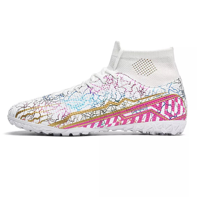 Youth high-top spike turf football shoes in various colours, sizes 35-47