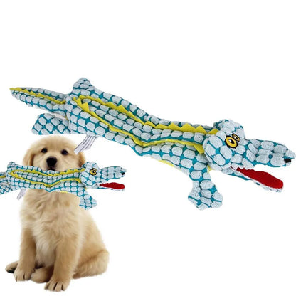 Crocodile-shaped plush dog toy with corduroy texture in blue, coffee brown, or grey colour options