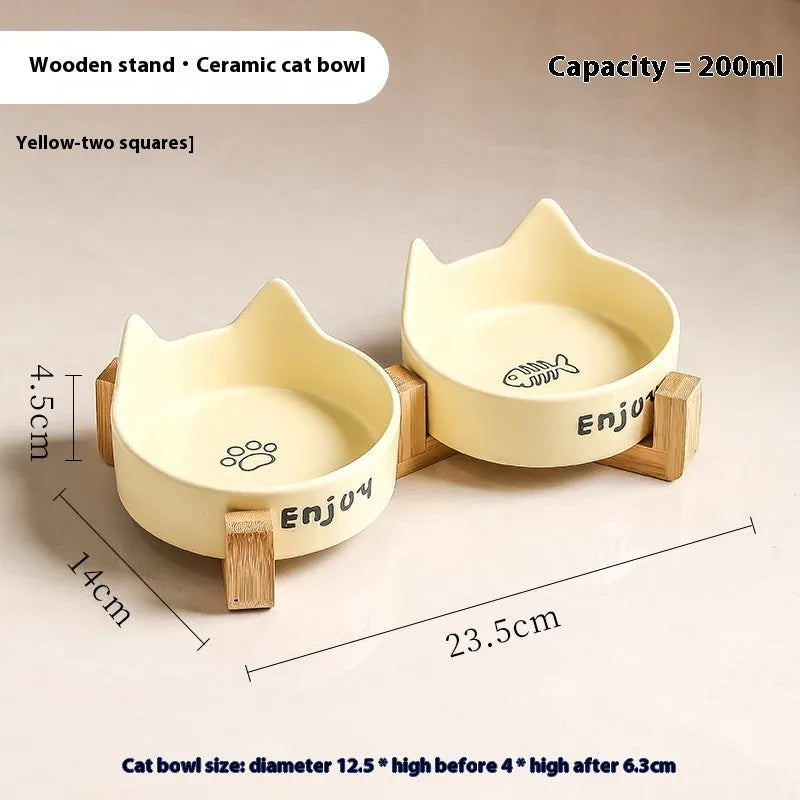 Porcelain cat bowl with cat ear design in 2-in-1 configuration for food and water