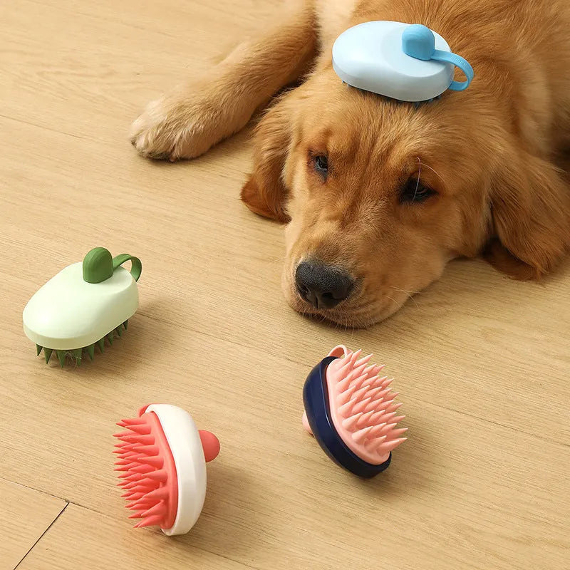 Soft silicone pet grooming brush for dog bath time with four colour options