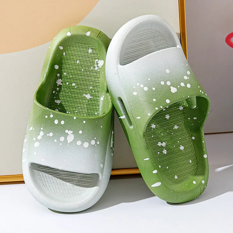 Children's gradient-colour PVC summer slippers showing non-slip sole and European style design