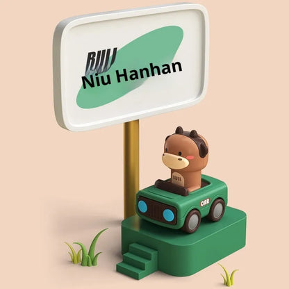 Plastic pressing animal car toy in yellow deer, orange calf, blue lamb, and green calf colours