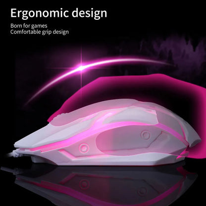 Black and white wired USB mouse with LED lighting and 1.3 metre cable